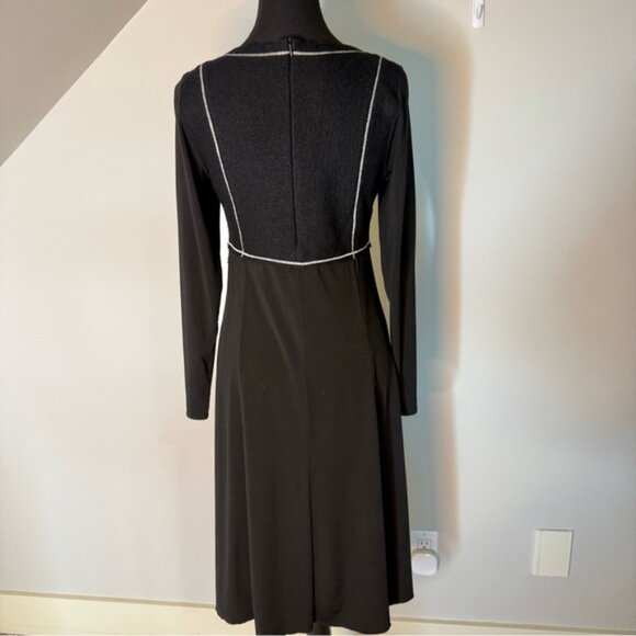 Black Long Sleeve Midi Dress Wool Bodice Horse Bit Buckle Detail Zipper Raw Hem - Picture 8 of 11